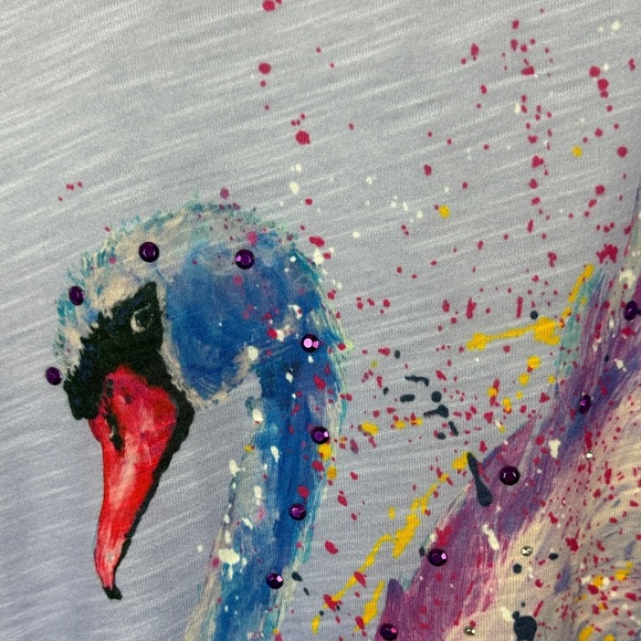 Leoma Lovegrove Artsy Short Dolman Sleeve Purple Swan T Shirt Size Large - Picture 6 of 10